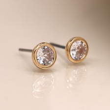 Golden, Simple Round CZ Crystal Earrings by Peace of Mind